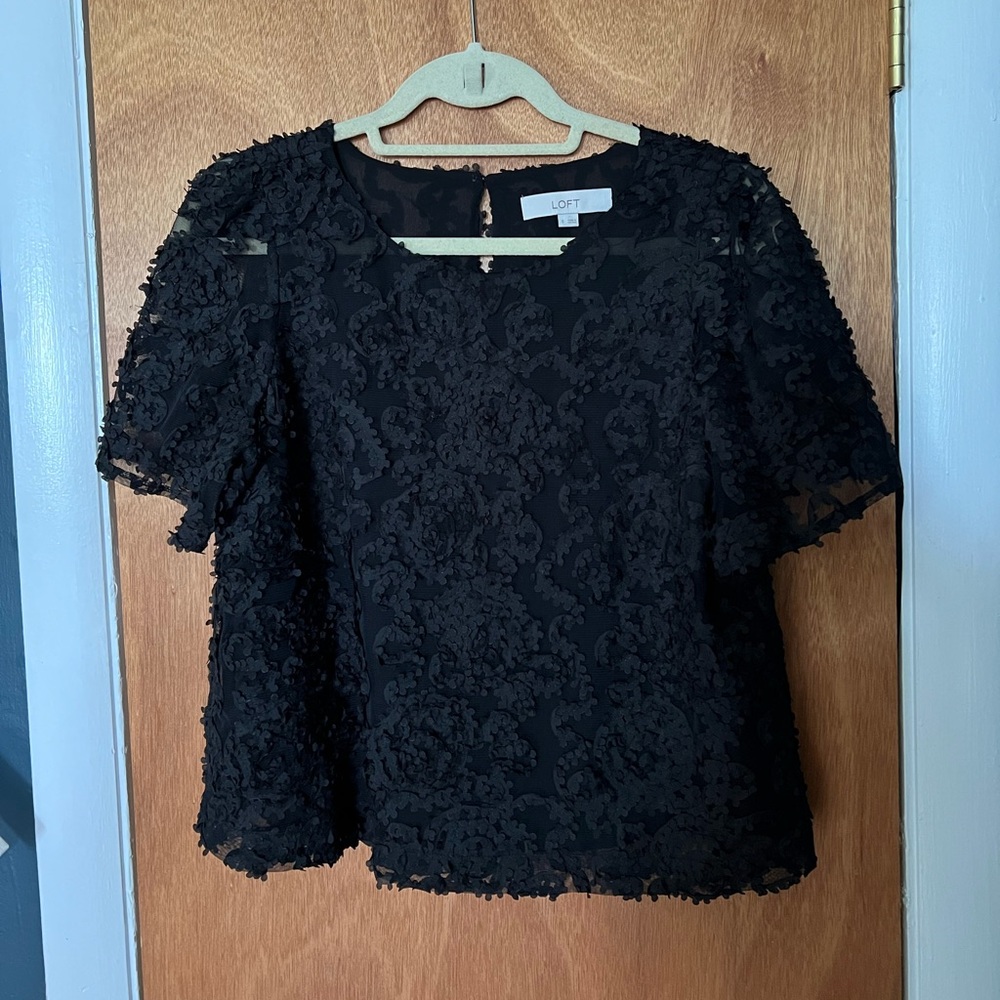 NWOT Loft Black Blouse with details, size small.